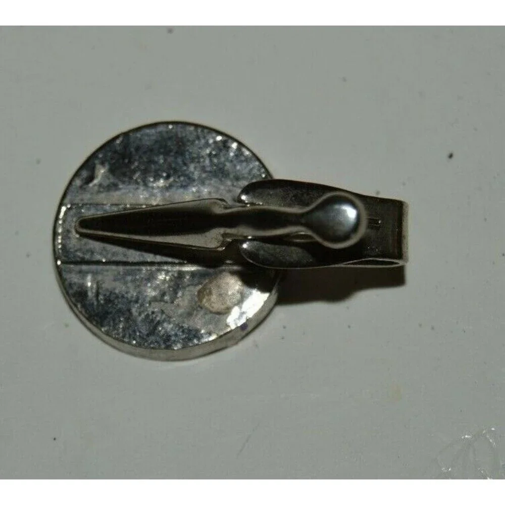 Vintage Large Silver Tone 3D Bowling Bowler Round Cuff Links Tie Bar Set RARE